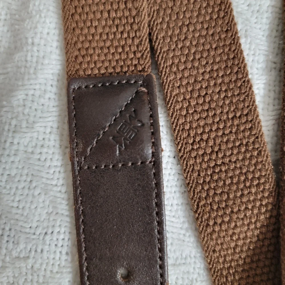 New Man France Brown Woven Elastic Stretch Belt‎ Leather Trim Mens Size 42 105cm